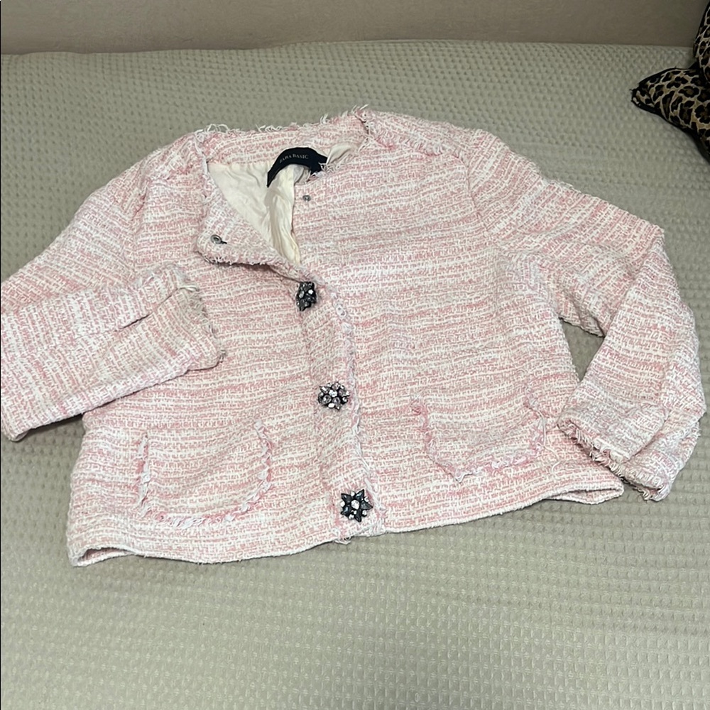 Zara Pink Tweed Jacket • Sz XL